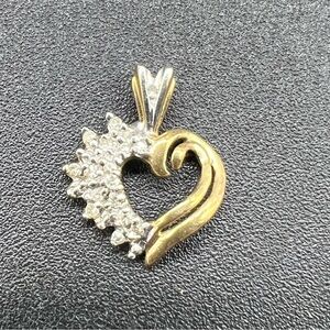 Vintage 10K Gold Heart Pendant Diamond Cluster Two Tone Estate Jewelry